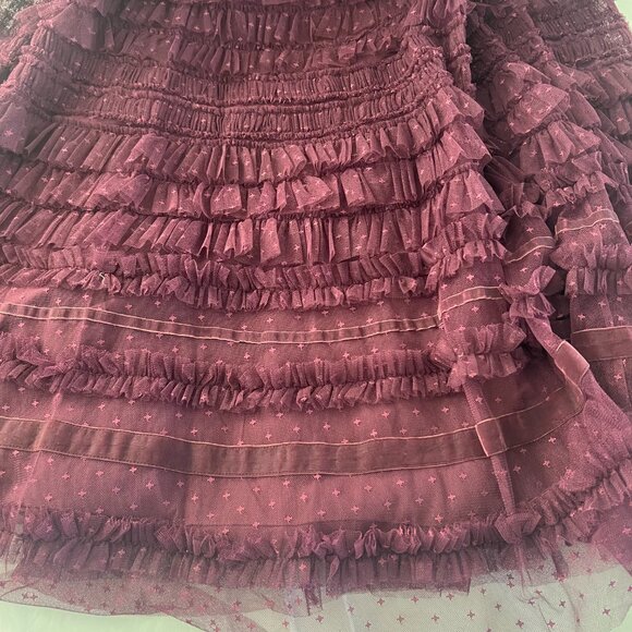 Mac Duggal Purple Ruffle Cap Sleeve Tiered Midi Dress Style 8054 - Picture 6 of 7